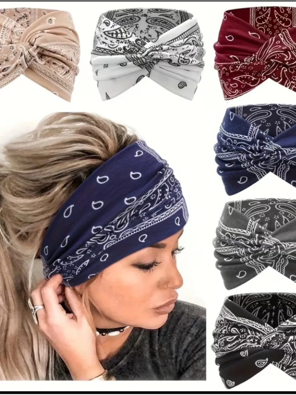 🆕 6 pk-Bandana-Print Knot Headband